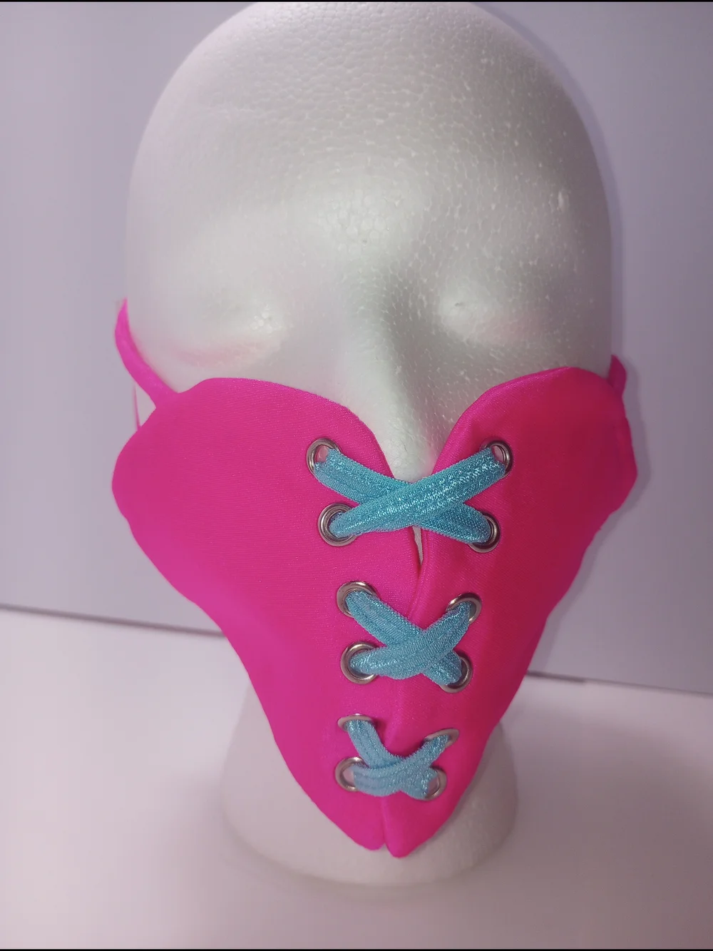 Y2K Rave Festival face mask pink/blue corseted heart